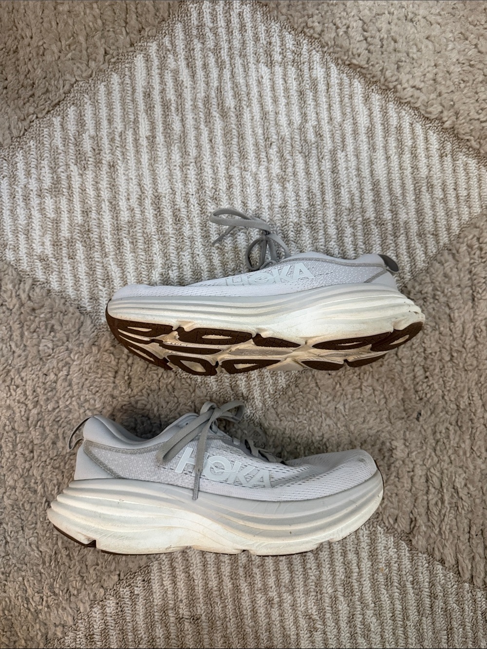 Hoka White and Brown Thick-Soled Running Shoes